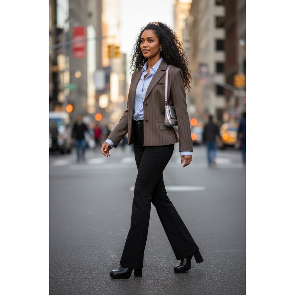"BCBGMAXAZRIA" Brown Pinstripe Tailored Blazer Jacket Womens S Career Wear